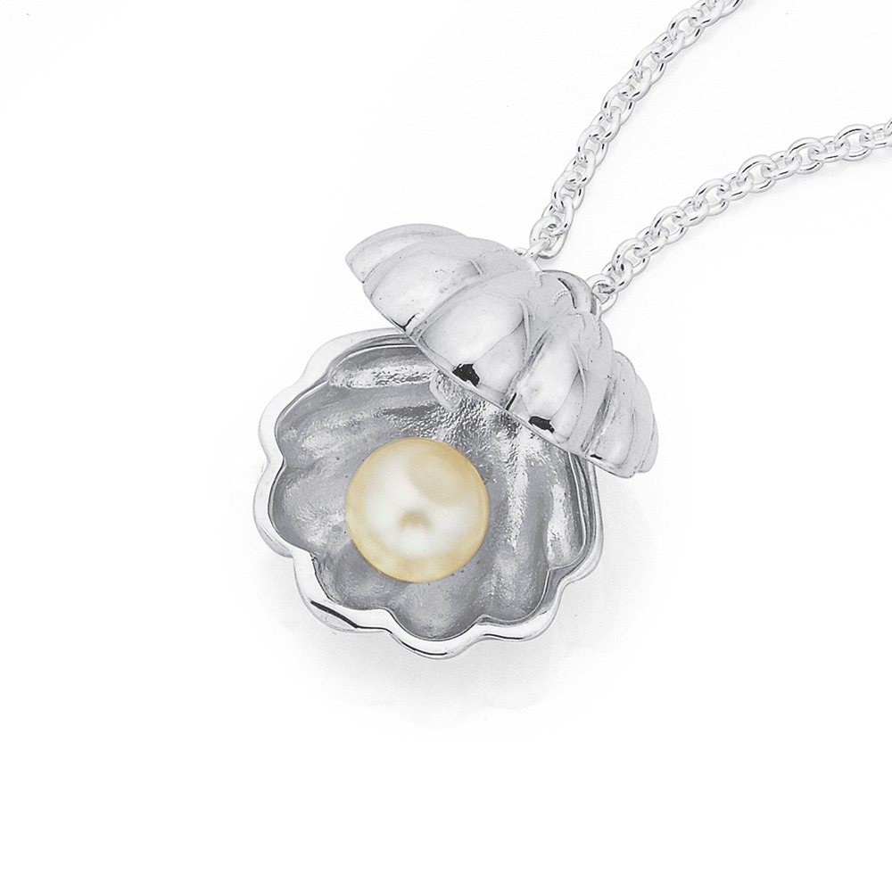 Sterling Silver Scallop Shell with Pearl Pendant