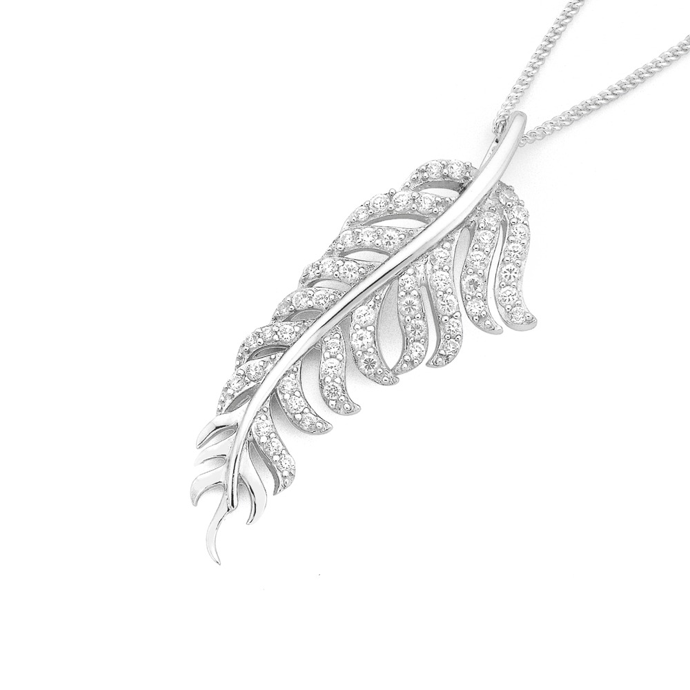 Sterling Silver Cubic Zirconia Feather Pendant