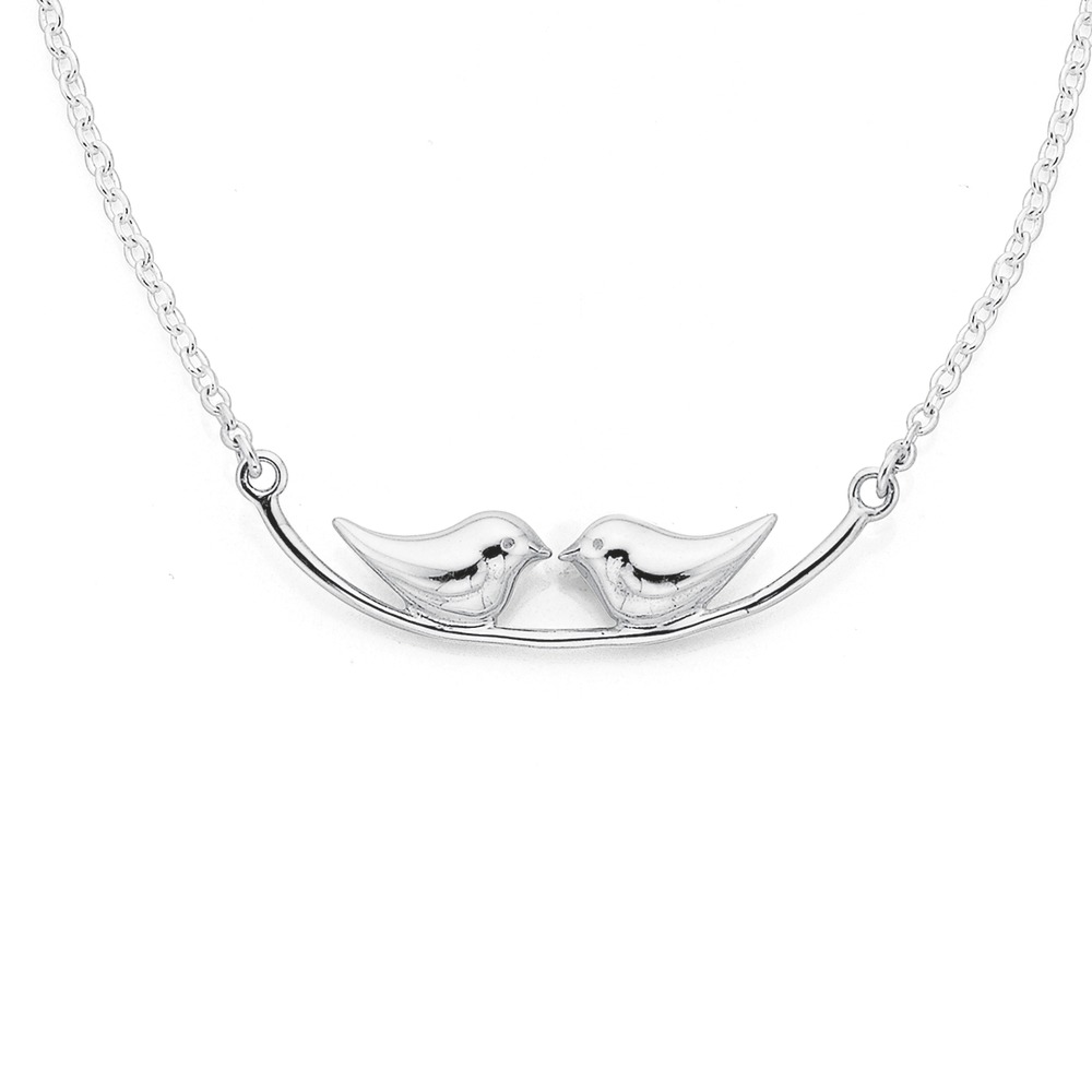 Sterling Silver Two Kissing Birds Necklet
