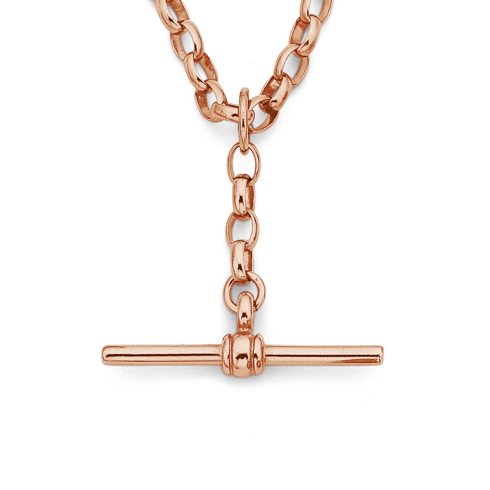 9ct Rose Gold 45cm Oval Belcher T-Bar Fob Chain