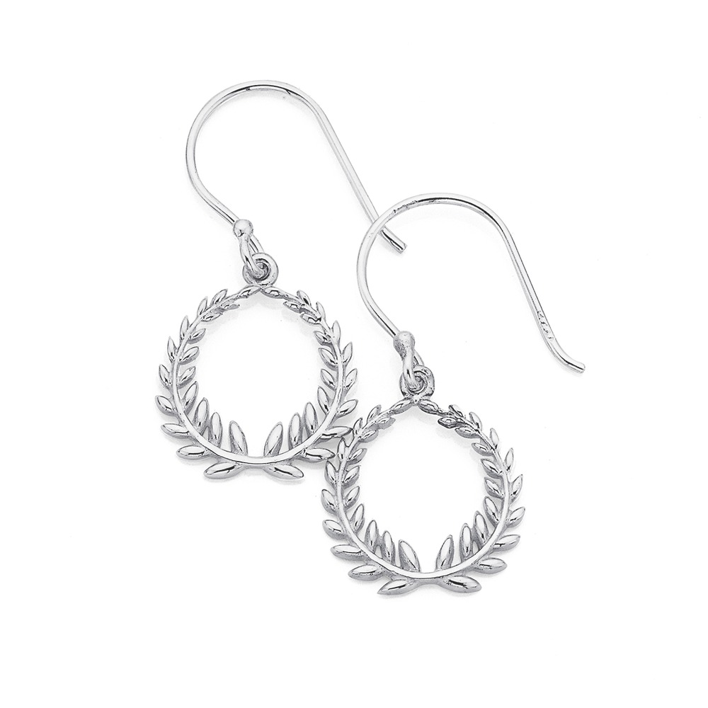Sterling Silver Open Olive Wreath Hook Earrings