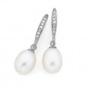 Sterling-Silver-Freshwater-Pearl-Cubic-Zirconia-Hook-Earrings Sale