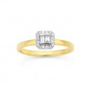 9ct-Diamond-Cluster-with-Bagette-Centre-Ring Sale