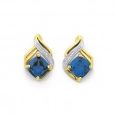 Synthetic-Ceylon-Sapphire-Diamond-Swirl-Earrings-in-9ct-Yellow-Gold Sale