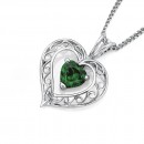 Green-Cubic-Zirconia-Filigree-Heart-Pendant-in-Sterling-Silver Sale