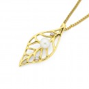 9ct-Gold-Pearl-Diamond-Leaf-Pendant Sale