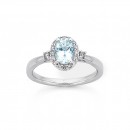 9ct-White-Gold-Oval-Aquamarine-and-Diamond-Ring Sale
