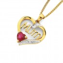 9ct-Ruby-Created-Diamond-Heart-Mum-Pendant Sale