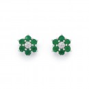 9ct-White-Gold-Emerald-and-Diamond-Flower-Cluster-Earrings Sale