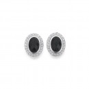 Sterling-Silver-Onyx-Cubic-Zirconia-Oval-Stud-Earrings Sale