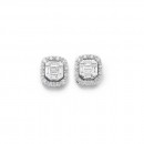9ct-White-Gold-Baguette-Diamond-Halo-Studs-Total-Diamond-Weight25ct Sale