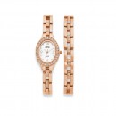 Elite-Ladies-Rose-Tone-Oval-Stone-Set-Watch-Bracelet-Set Sale