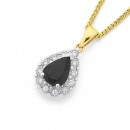 9ct-Sapphire-Diamond-Pear-Cut-Framed-Pendant Sale