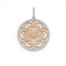 Sterling-Silver-Cubic-Zirconia-Rose-Gold-Plated-Flower-Disk-Pendant Sale