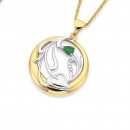 9ct-Two-Tone-Circle-with-Pear-Emerald-and-Diamond-Pendant Sale