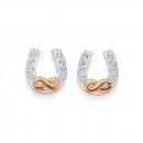 Sterling-Silver-Rose-Gold-Plated-Cubic-Zirconia-Horseshoe-Studs Sale