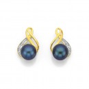 9ct-Black-Freshwater-Pearl-Diamond-Earrings Sale