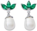 Sterling-Silver-Drop-Freshwater-Pearl-Earrings-with-Green-Cubic-Zirconia-Leaf-Accent Sale
