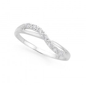 Sterling+Silver+Cubic+Zirconia+Wave+Ring