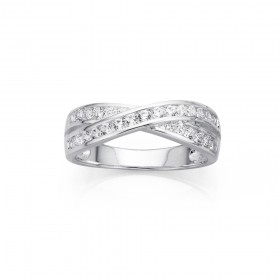 Sterling+Silver+Channel+Set+Cubic+Zirconia+Kiss+Ring