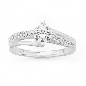 Cubic+Zirconia+Ring+in+Sterling+Silver+%28Size+O%29