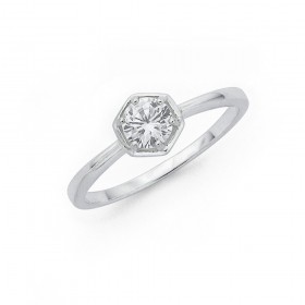 Cubic+Zirconia+Hexagon+Ring+in+Sterling+Silver