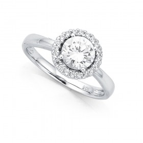 Sterling+Silver+Cubic+Zirconia+Halo+Ring