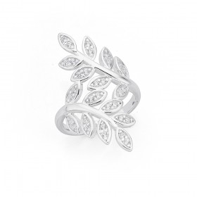 Sterling+Silver+Cubic+Zirconia+Leaf+Ring