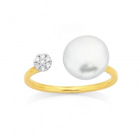 9ct-White-Gold-Freshwater-Pearl-Diamond-Ring on sale