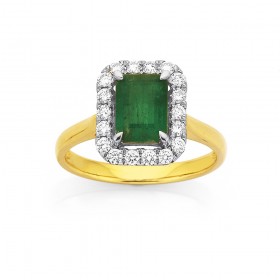 18ct-Emerald-and-Diamond-Ring on sale