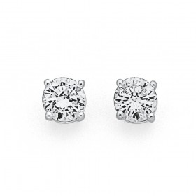 Sterling+Silver+6mm+Cubic+Zirconia+Studs