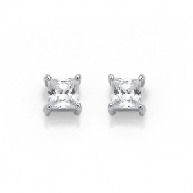 Sterling+Silver+Square+Cubic+Zirconia+Studs