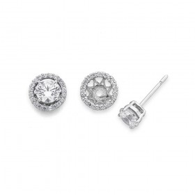 Sterling+Silver+Cubic+Zirconia+Halo+Studs+with+Removable+Jacket
