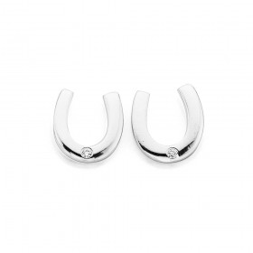 Sterling+Silver+Cubic+Zirconia+Horseshoe+Studs