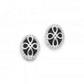 Sterling-Silver-Onyx-Cubic-Zirconia-Studs on sale