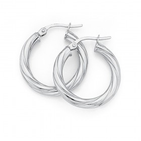9ct+White+Gold+21mm+Twist+Hoops+21mm