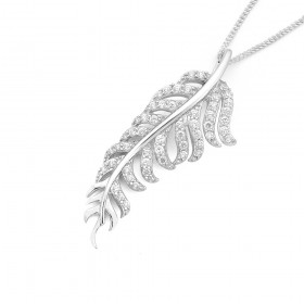 Sterling+Silver+Cubic+Zirconia+Feather+Pendant