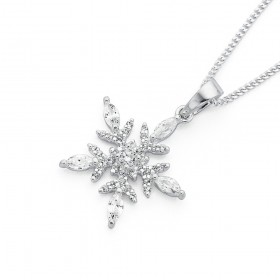 Silver+Cubic+Zirconia+Snowflake+Pendant