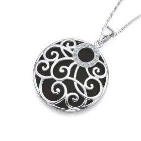 Sterling-Silver-Onyx-Cubic-Zirconia-Pendant on sale
