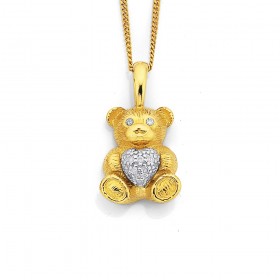 9ct+Two+Tone+Teddy+Bear+with+Diamond+Pendant