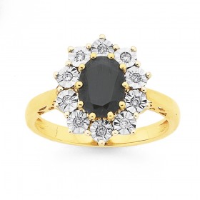9ct-Diamond-Sapphire-Cluster-Ring on sale