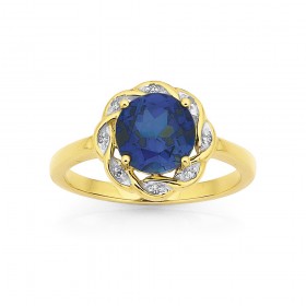 9ct+Created+Sapphire+%26amp%3B+Diamond++Ring