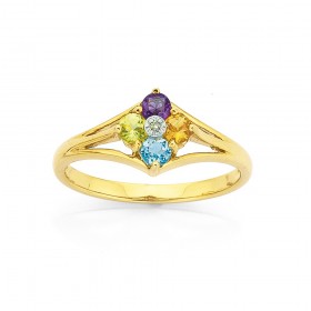 9ct-Gold-Multi-Colour-Stone-Diamond-Ring on sale
