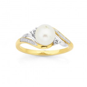 9ct-Freshwater-Pearl-Diamond-Ring on sale