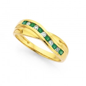 9ct+Gold+Emerald+Diamond+Ring