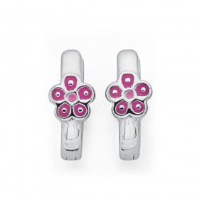 Sterling-Silver-Pink-Enamel-Flower-Huggies on sale