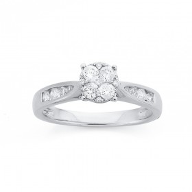 9ct-White-Gold-Diamond-Cluster-Ring-Total-Diamond-Weight50ct on sale