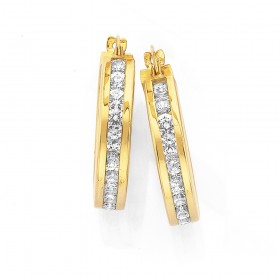 9ct+Gold+Gold+On+Silver+Cubic+Zirconia+Hoops