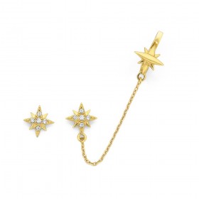 9ct-Cubic-Zirconia-Star-Studs-with-One-Star-Earcuff on sale