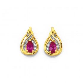 9ct-Synthetic-Ruby-Diamond-Set-Earrings on sale